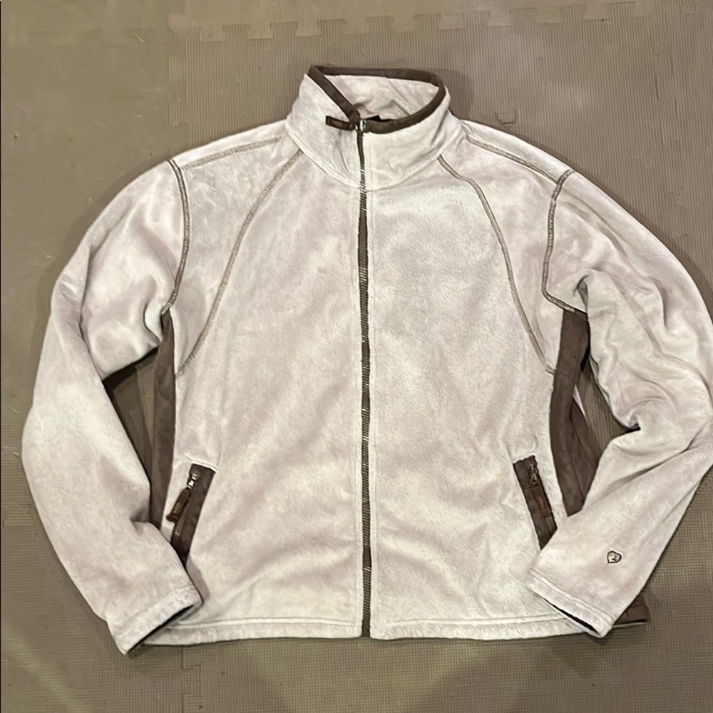 Tan and Brown Zip-Up Fleece Jacket XL